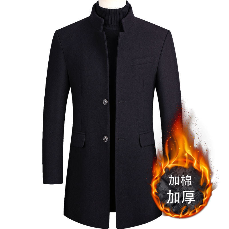 Autumn And Winter Men's Woolen Coat Mid-length Windbreaker Plus Cotton Thickened Men's Coat