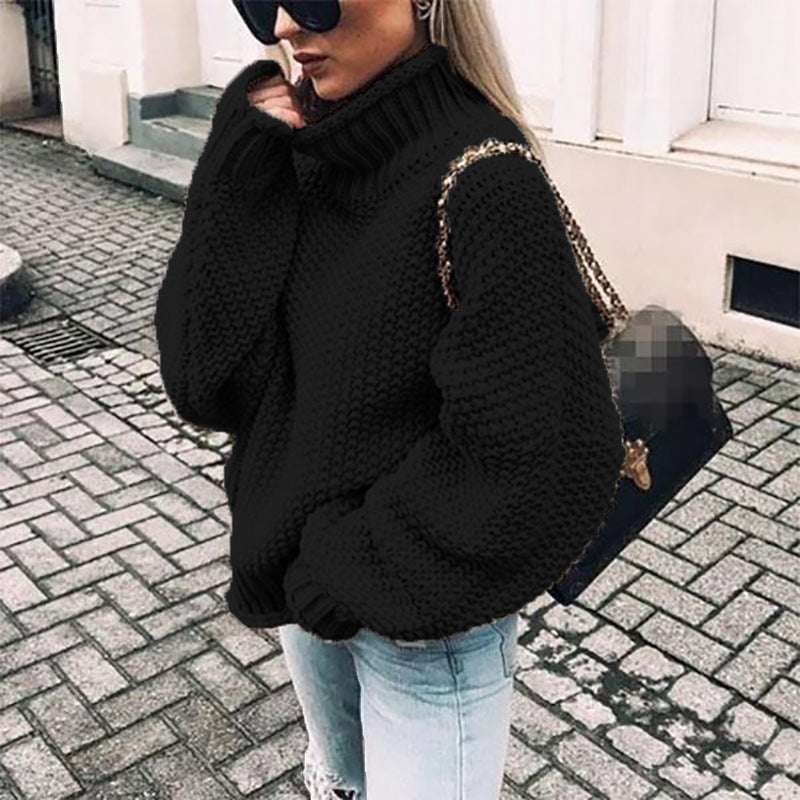 Autumn And Winter Sweater Women's Rolled Edge High Collar Bat Sleeve Sweater - globaltradeleader