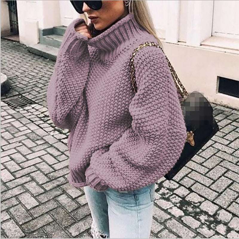 European And American Sweater Thick-needle Half-Turtle Collar Pullover Bat-Sleeve Sweater Loose