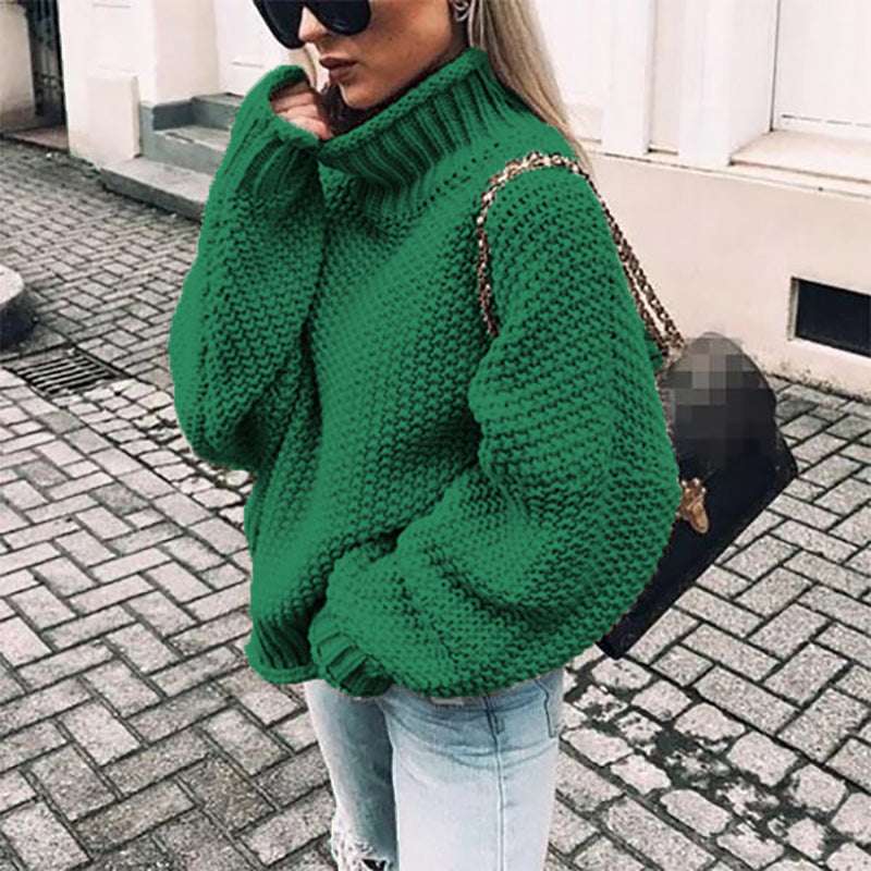 European And American Sweater Thick-needle Half-Turtle Collar Pullover Bat-Sleeve Sweater Loose