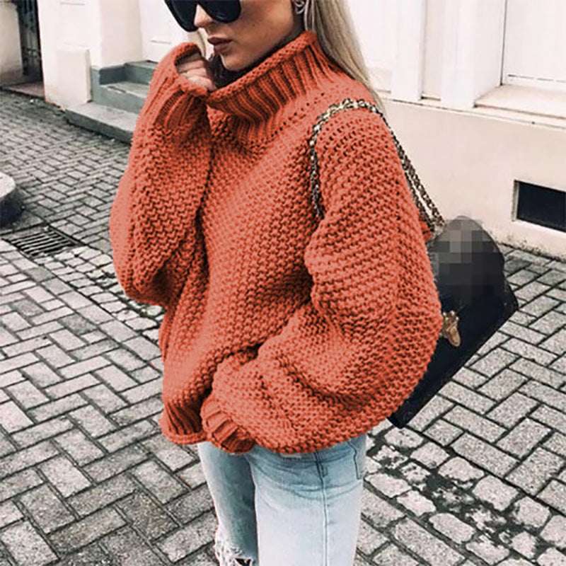 European And American Sweater Thick-needle Half-Turtle Collar Pullover Bat-Sleeve Sweater Loose