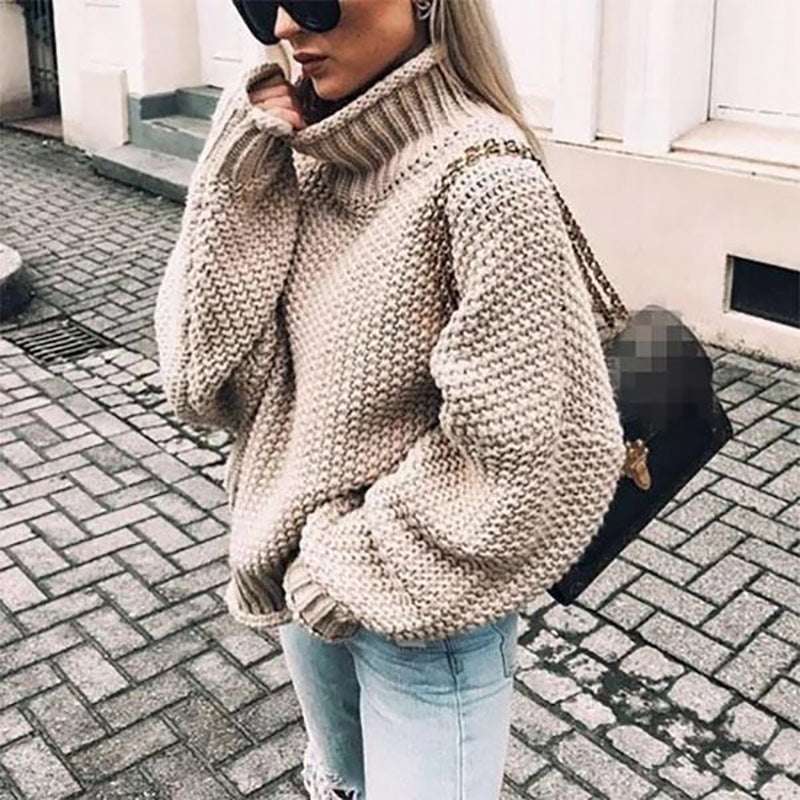 European And American Sweater Thick-needle Half-Turtle Collar Pullover Bat-Sleeve Sweater Loose