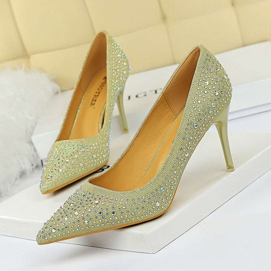 Korean Fashion Wedding Shoes High Heels Stiletto Heel High Heel Shallow Mouth Pointed Sexy Banquet Rhinestone Shoes