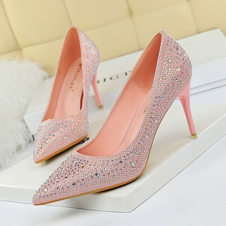Korean Fashion Wedding Shoes High Heels Stiletto Heel High Heel Shallow Mouth Pointed Sexy Banquet Rhinestone Shoes