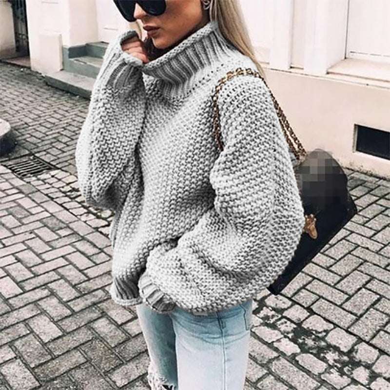 European And American Sweater Thick-needle Half-Turtle Collar Pullover Bat-Sleeve Sweater Loose