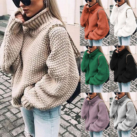 European And American Sweater Thick-needle Half-Turtle Collar Pullover Bat-Sleeve Sweater Loose