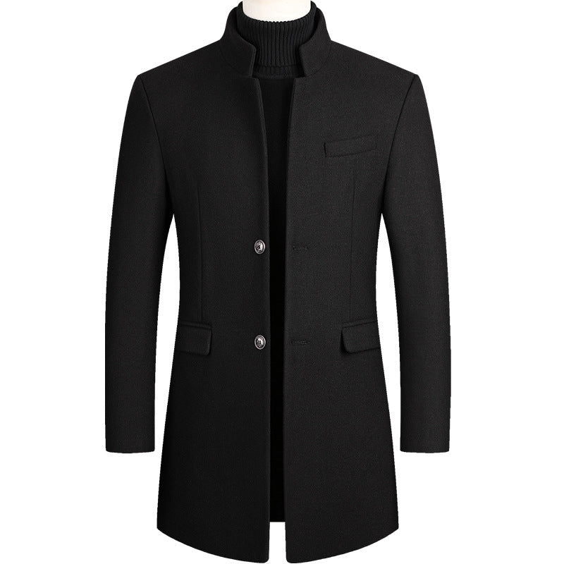 Autumn And Winter Men's Woolen Coat Mid-length Windbreaker Plus Cotton Thickened Men's Coat