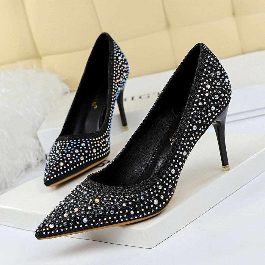 Korean Fashion Wedding Shoes High Heels Stiletto Heel High Heel Shallow Mouth Pointed Sexy Banquet Rhinestone Shoes