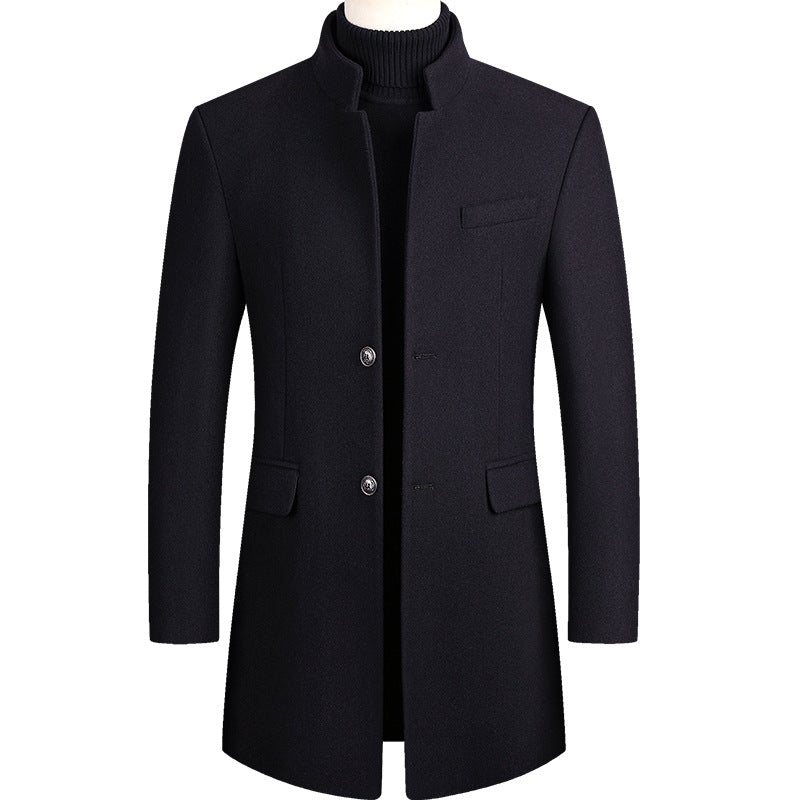 Autumn And Winter Men's Woolen Coat Mid-length Windbreaker Plus Cotton Thickened Men's Coat