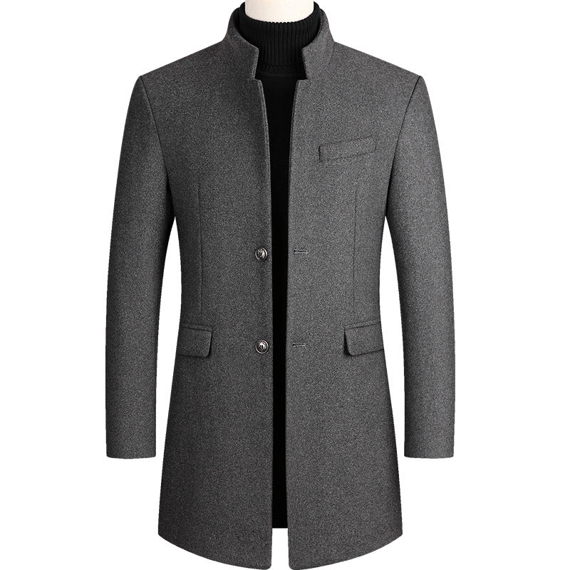 Autumn And Winter Men's Woolen Coat Mid-length Windbreaker Plus Cotton Thickened Men's Coat
