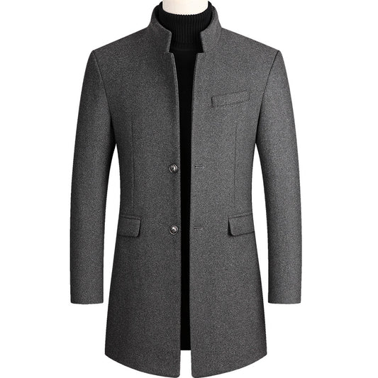 Autumn And Winter Men's Woolen Coat Mid-length Windbreaker Plus Cotton Thickened Men's Coat