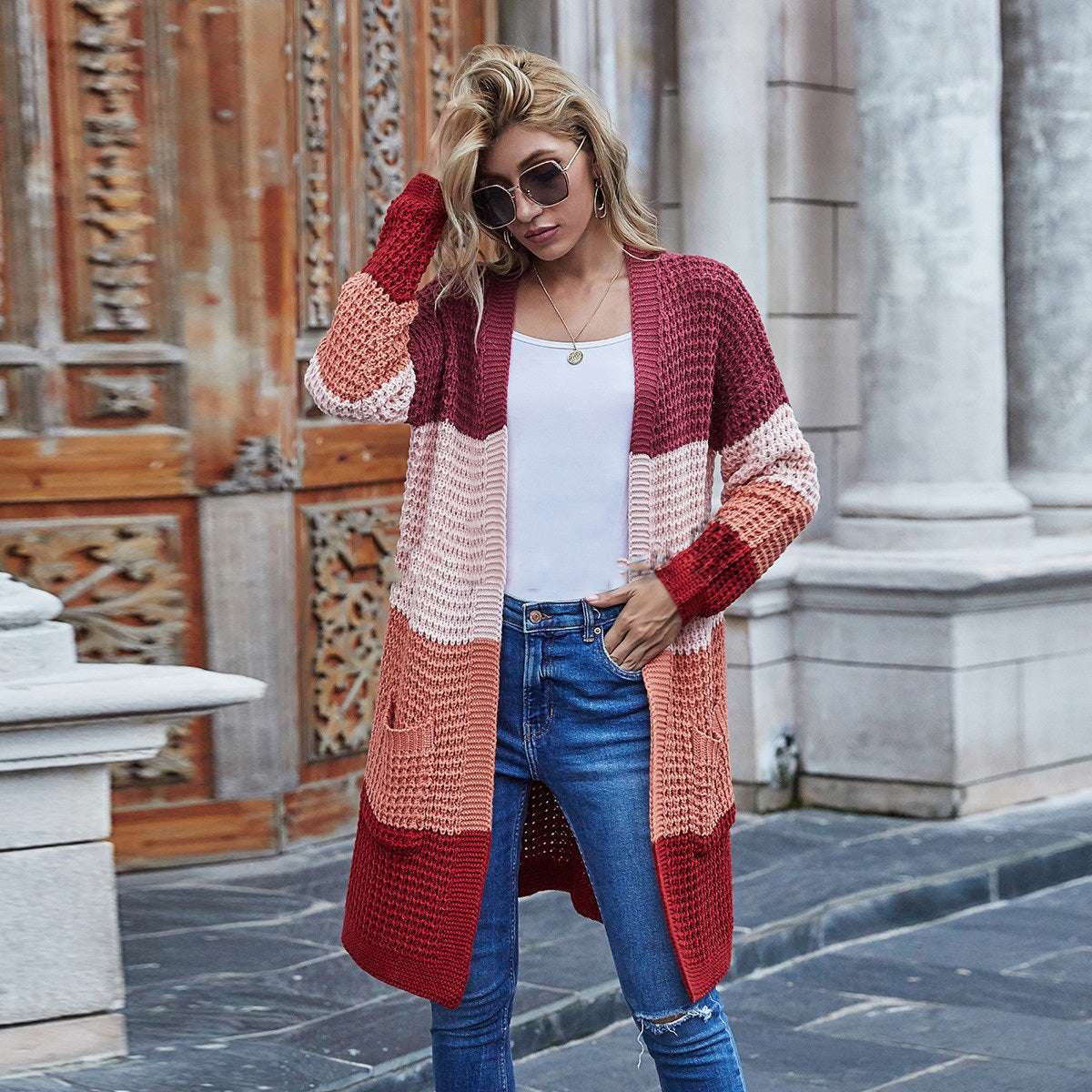 Women's solid color sweater coat - globaltradeleader