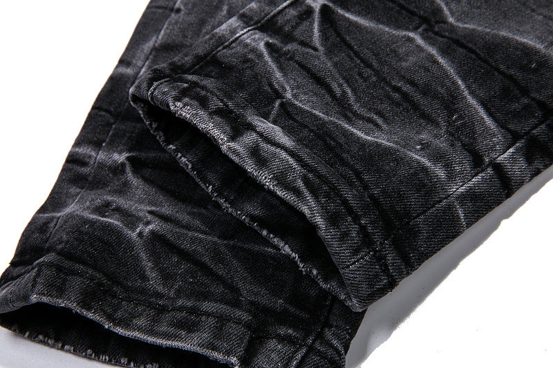 Black Punk Wind Pressure Shaft Distressed Jeans