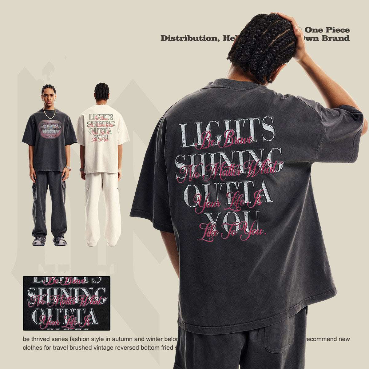 American Retro Graffiti Short Sleeve Men's High Street Printed T-shirt - globaltradeleader