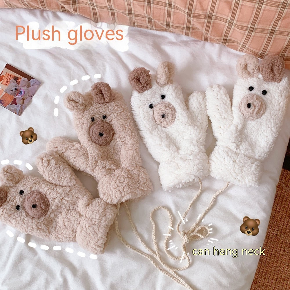 Winter Warm Cartoon Bear Plush Gloves Halter All-inclusive Cold Protection Fleece Thick - globaltradeleader