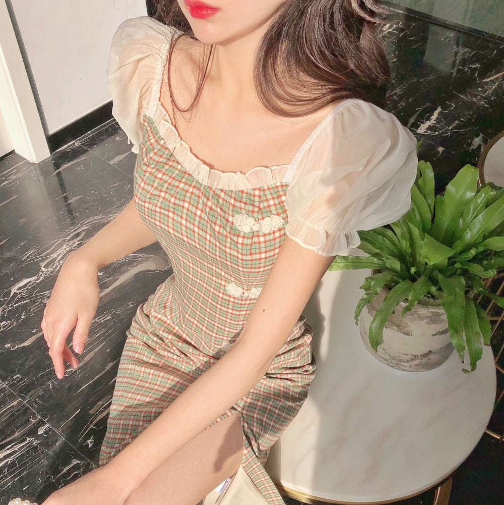 Bubble sleeve cheongsam dress