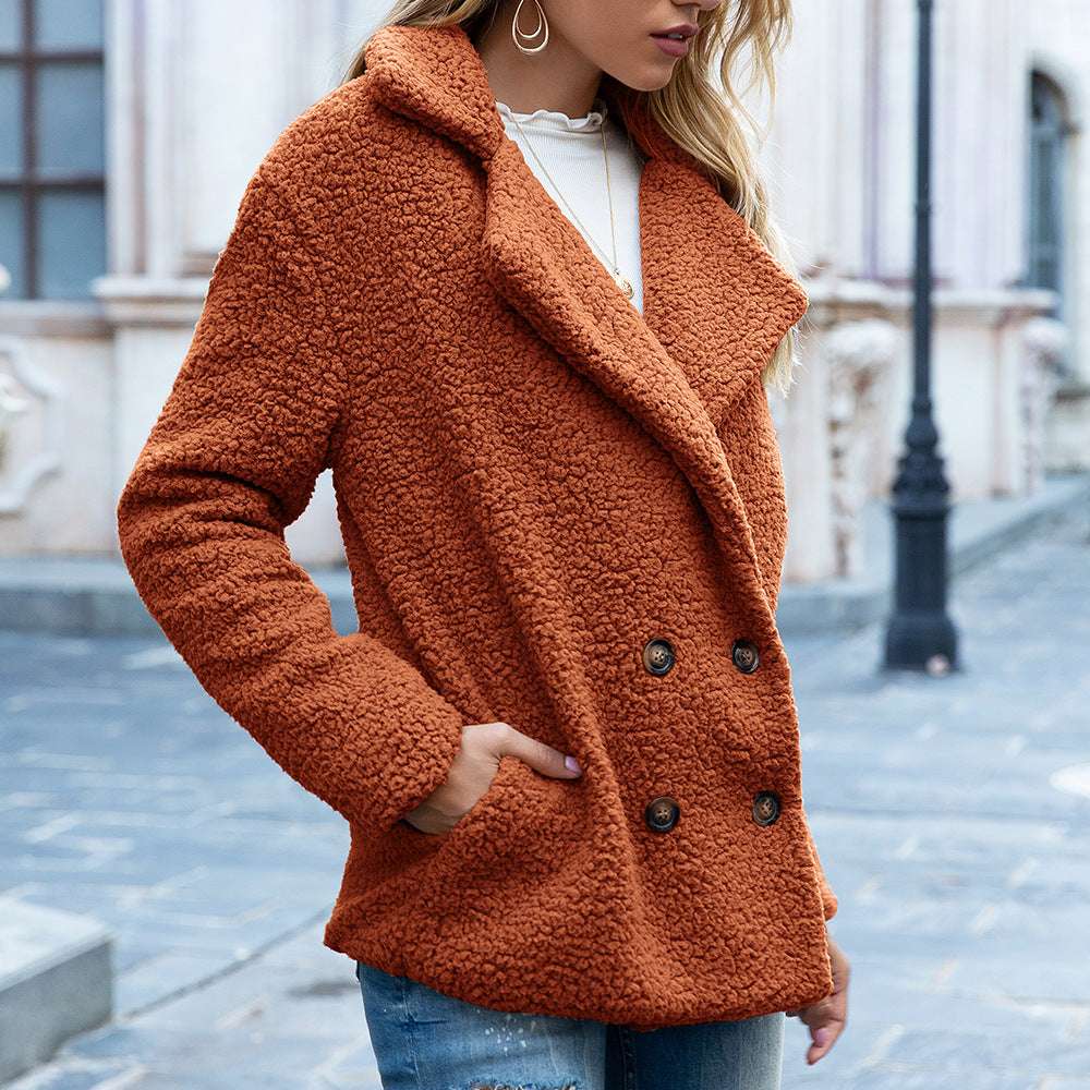 Loose Lapel Fluffy Coat Winter Button Jacket Cardigan Outwear For Women Clothing - globaltradeleader