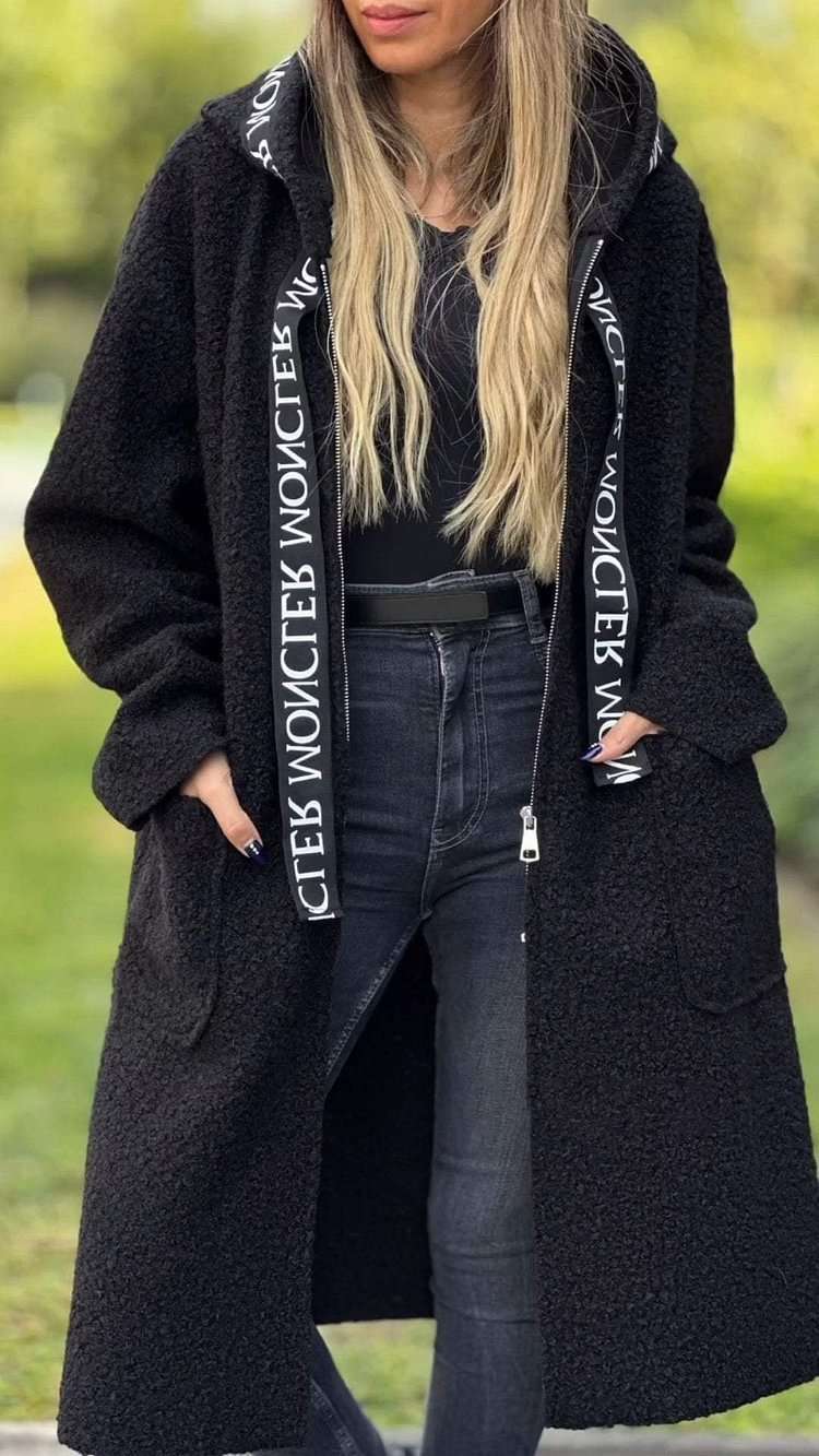 Ladies Hooded Letters Lamb Wool Coat - globaltradeleader