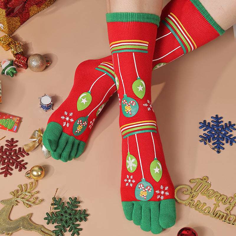 Cute Christmas Five-finger Socks Winter Elastic Sweat-absorbent Split-toe Socks For Women - globaltradeleader