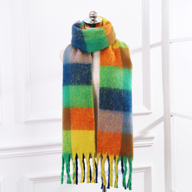 Plaid Mohair Scarf Colored Ladies