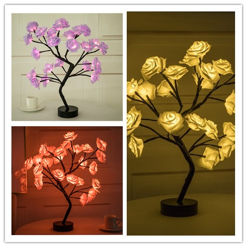Rose Flower Lamp USB Battery Operated LED Table Lamp Bonsai Tree Night Lights Garland Bedroom Decoration Lights Home Decor - globaltradeleader