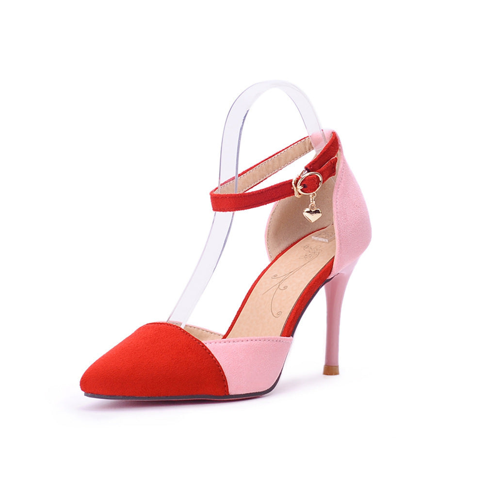 Pointed Suede Color Matching European And American Style Buckle Strap Stiletto Sexy Ladies Sandals - globaltradeleader