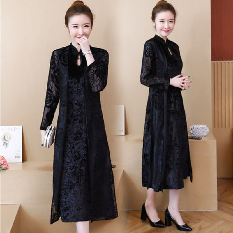 Gold velvet cheongsam dress