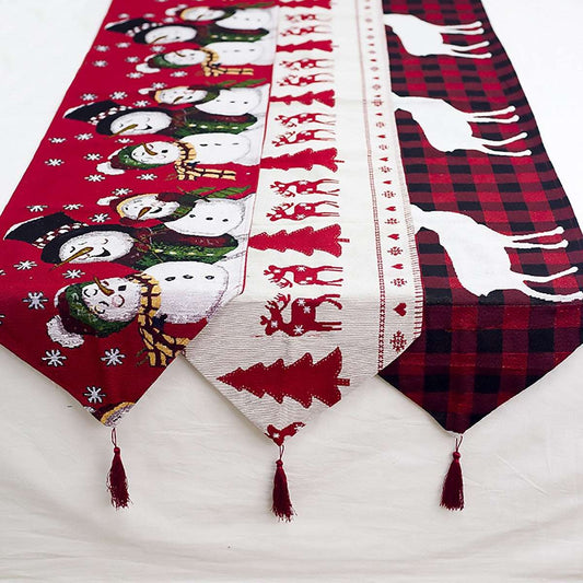 Christmas Elk Snowman Table Runner Merry Christmas Decorations - globaltradeleader