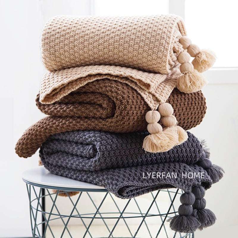 Nordic Tassel Knitting Blanket Wool Ball Blanket Office Air Conditioning Lunch Break Blanket Cover Blanket Sofa Leisure Blanket Cotton Thread Blanket