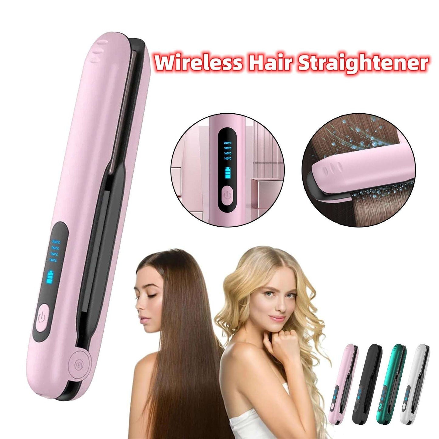 Wireless Hair Straightener Flat Iron Mini 2 IN 1 Roller USB 5000mAh Max 200 Degree Portable Cordless Curler 4 Levels Dry And Wet Uses - globaltradeleader