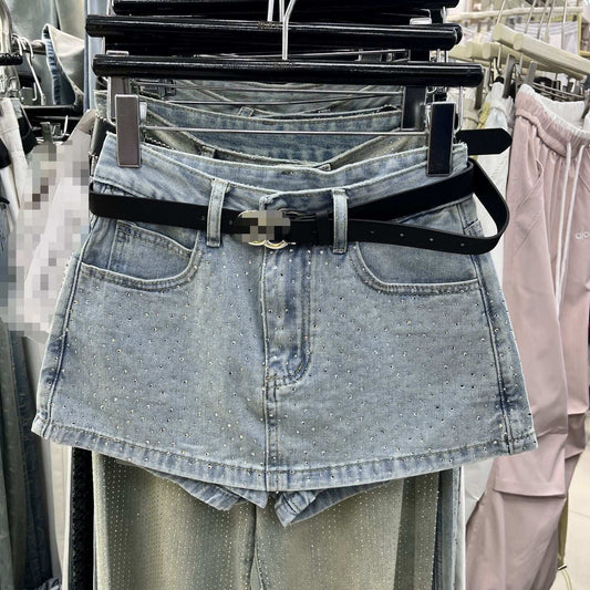 Full Diamond Starry Sky Denim Culotte Female Summer Mature Girl Style Ins - globaltradeleader