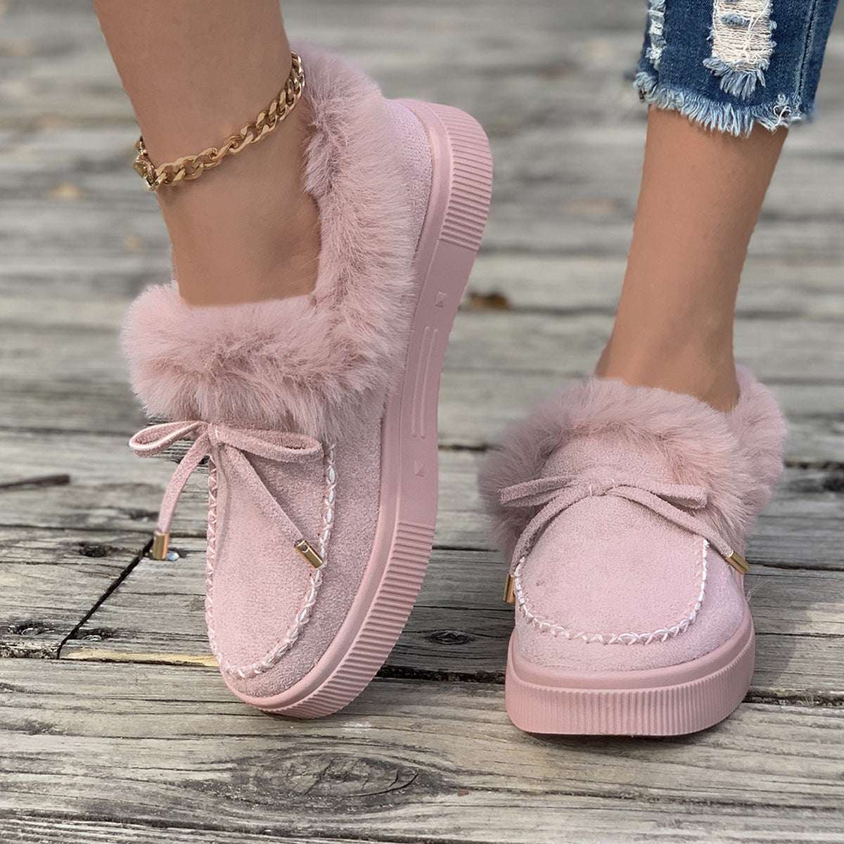 Winter Round Head Thick Bottom Velvet Warm Cotton Shoes Women - globaltradeleader