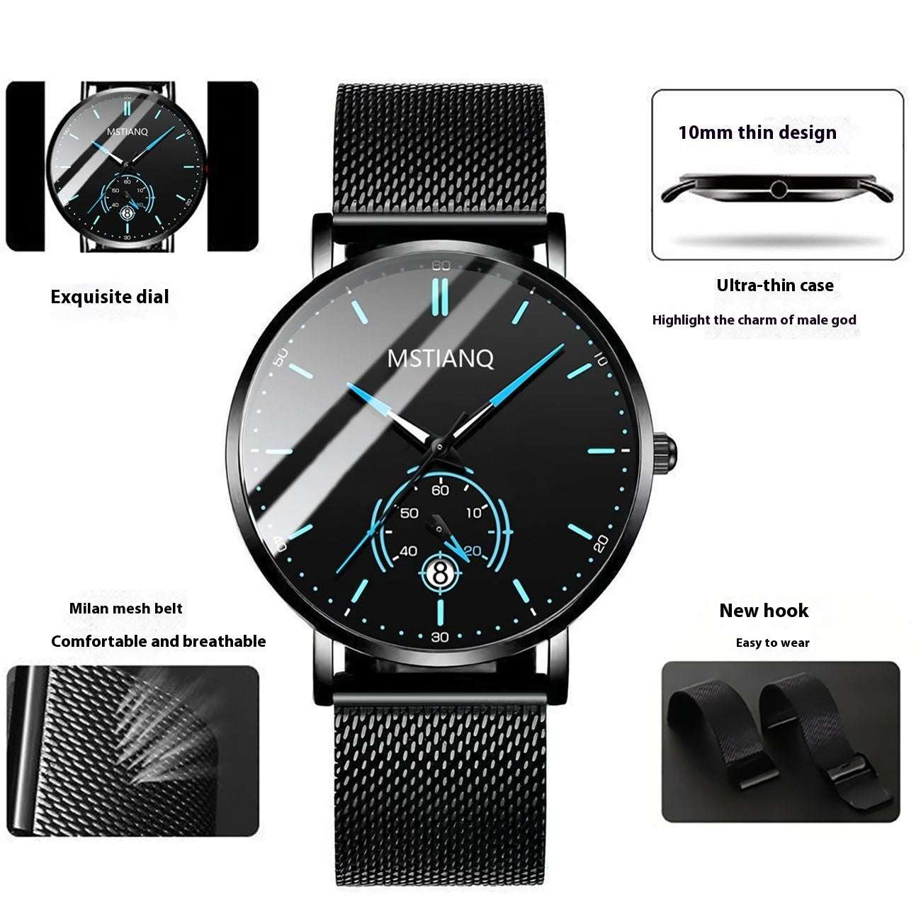 Trade Watch Stylish Black Technology Belt Refined Steel Korean Casual Calendar - globaltradeleader