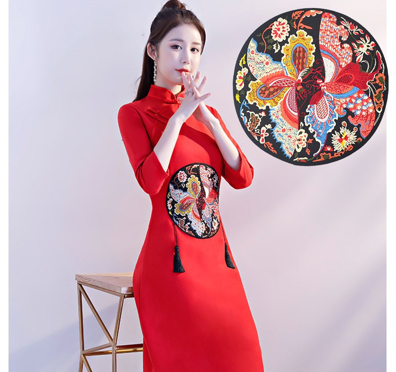 Round butterfly ethnic clothes decoration accessories computer embroidery subsidies large cloth stickers Chinese style cheongsam appliques