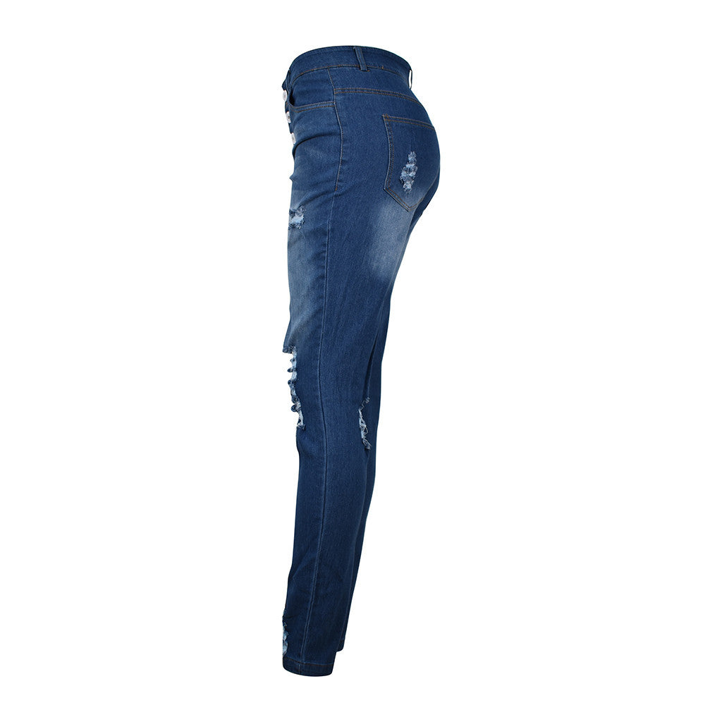 Pin buckle slim fit jeans - globaltradeleader