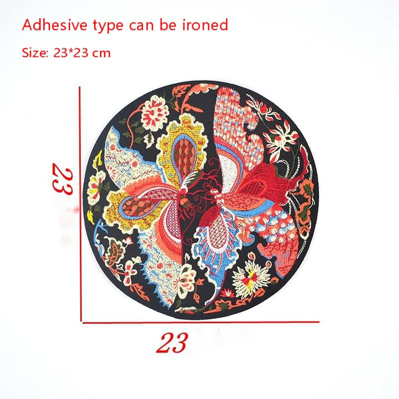 Round butterfly ethnic clothes decoration accessories computer embroidery subsidies large cloth stickers Chinese style cheongsam appliques