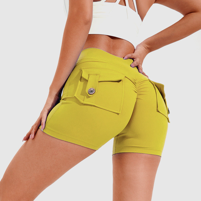 High Waist Hip Lifting Shorts With Pockets Quick Dry Yoga Fitness Sports Pants Summer Women Clothes - globaltradeleader