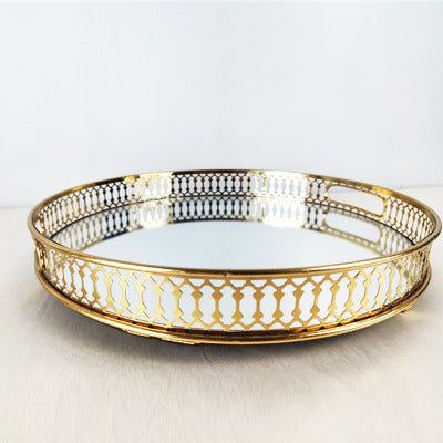 Golden Glass Mirror Tray Party Fruit Snack Tray Sample Room Decoration Props Storage Tray
