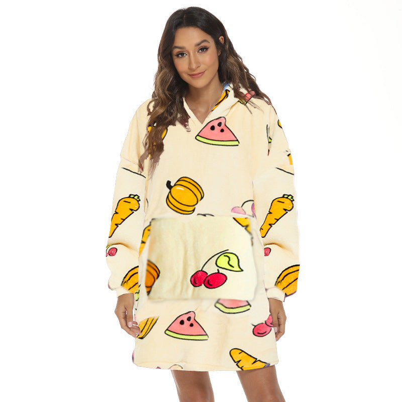 Cartoon Fruit Printed Lazy Blanket Hooded - globaltradeleader