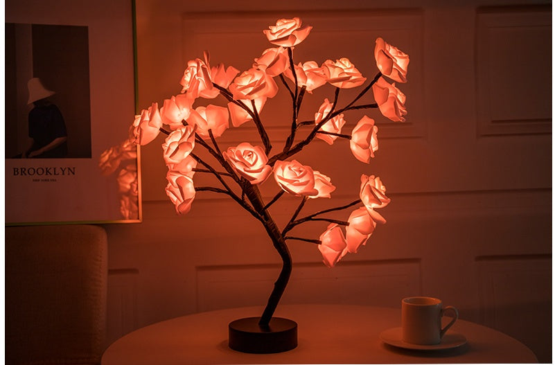 Rose Flower Lamp USB Battery Operated LED Table Lamp Bonsai Tree Night Lights Garland Bedroom Decoration Lights Home Decor - globaltradeleader