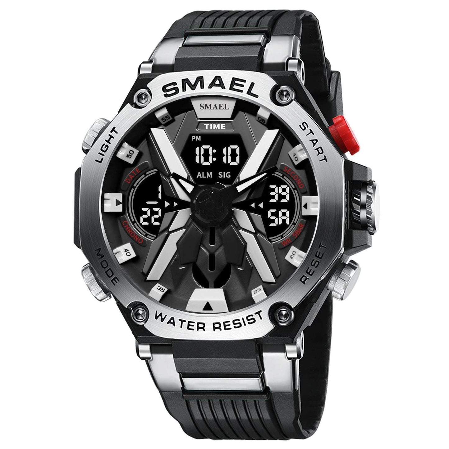 Multifunctional Digital Double Display Waterproof Alloy Sports Men Quartz Watch