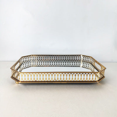 Golden Glass Mirror Tray Party Fruit Snack Tray Sample Room Decoration Props Storage Tray