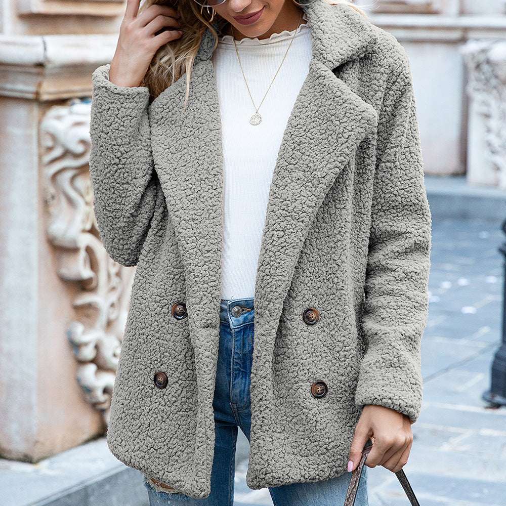 Loose Lapel Fluffy Coat Winter Button Jacket Cardigan Outwear For Women Clothing - globaltradeleader