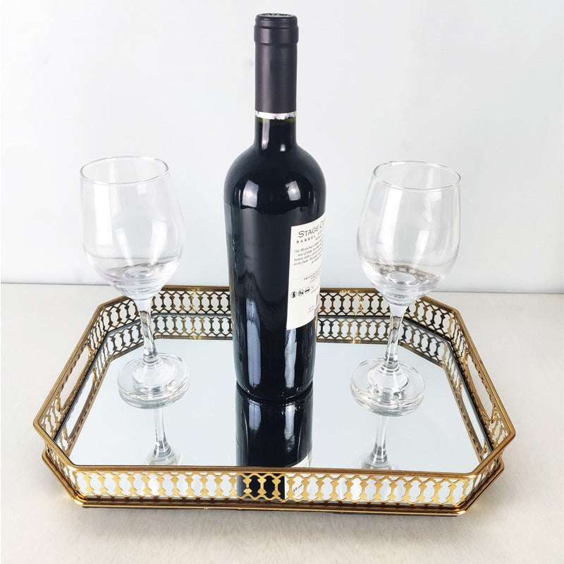 Golden Glass Mirror Tray Party Fruit Snack Tray Sample Room Decoration Props Storage Tray