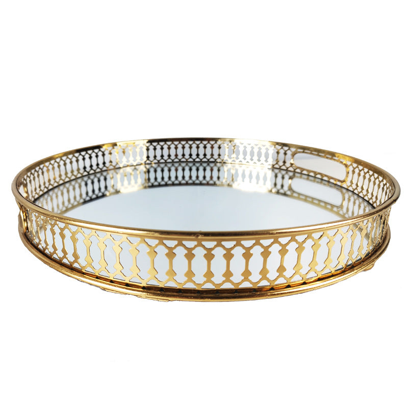 Golden Glass Mirror Tray Party Fruit Snack Tray Sample Room Decoration Props Storage Tray