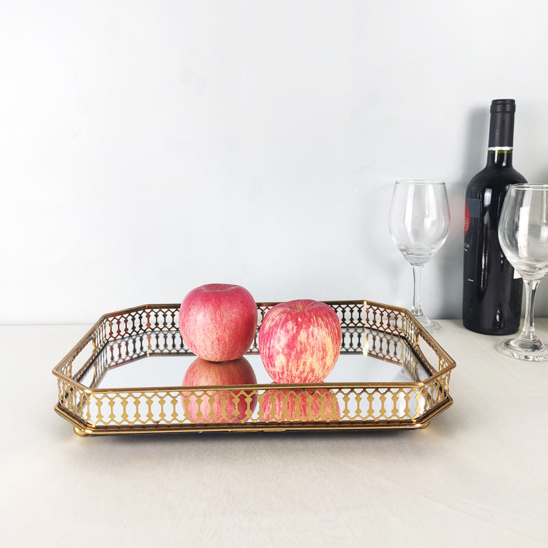 Golden Glass Mirror Tray Party Fruit Snack Tray Sample Room Decoration Props Storage Tray