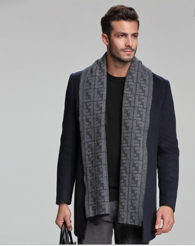 autumn and winter new men's scarf cashmere tide men's business casual thick warm scarf long double-sided - globaltradeleader