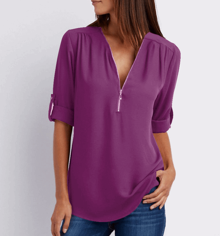 Large Size Long Sleeve Loose V-neck Shirt