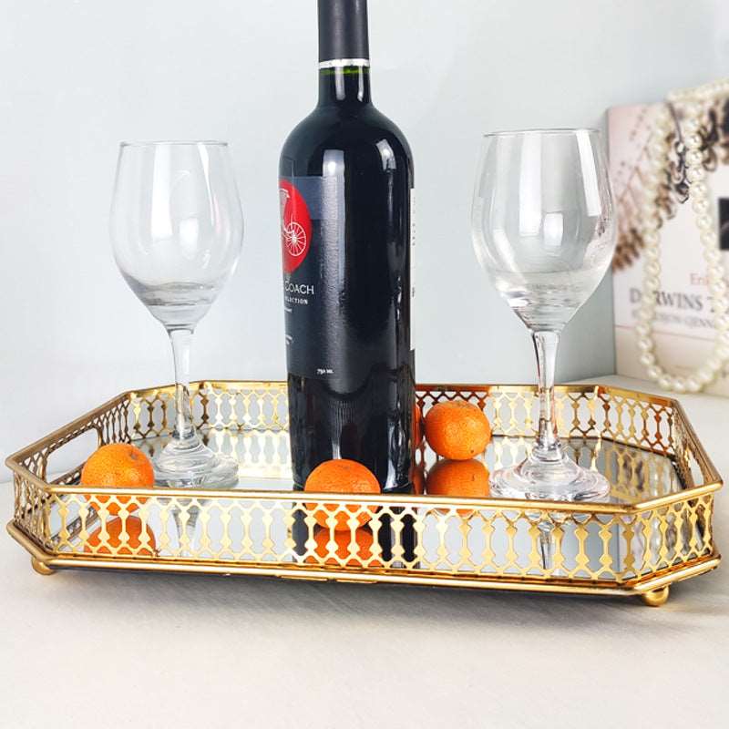 Golden Glass Mirror Tray Party Fruit Snack Tray Sample Room Decoration Props Storage Tray
