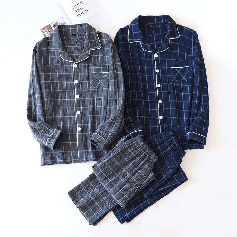 Plaid Long-Sleeved Trousers Cotton Two-Color Home